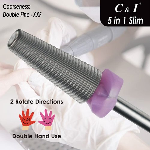C & I 5 in 1 Nail Drill Bit, Slim Edition, Professional Manicure Drills for Electric Nail Drill Machine (Double Fine -XXF)