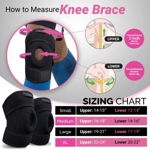 Physix Knee Brace with Side Stabilizers & Adjustable Straps - Knee Brace for Meniscus Tear, Knee Wraps for Pain, ACL, MCL, OA, Running, Workouts - Open Patella Knee Braces for Men & Women (S, Pink)