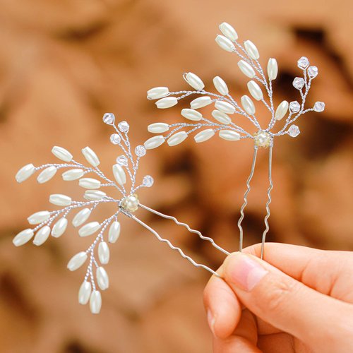 Generic Bridal Wedding Hair Pins for Women Rhinestone Preal Silver Vine Hairpiece Elegant Handmade Gift for Women Girls(2 pcs)