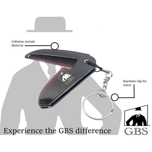 G.B.S Folding Beard Comb for Men - Handmade Keychain Mustache Comb - Portable Pocket Travel Comb for Grooming & Combing Hair, Beards and Mustaches