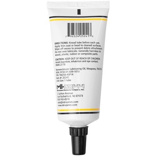 Mil-Comm TW25B Premium Firearm and Gun Grease 4-Ounce Tapered Tip Tube, Synthetic Lubricant