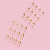SINHOT Stiletto Press on Nails Long Almond Fake Nails Gold Glitter Acrylic Nails Glossy Glue on Nails French Tip Artificial Nails Stick on False Nails with Design 24 pcs