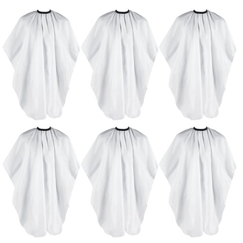 Jeyiour 6 Pieces White Barber Cape Professional Hair Cutting Salon Cape with Adjustable Snaps Hairdresser Cape for Haircuts Coloring Adults Women Men Shampoo, 55 x 47 Inches