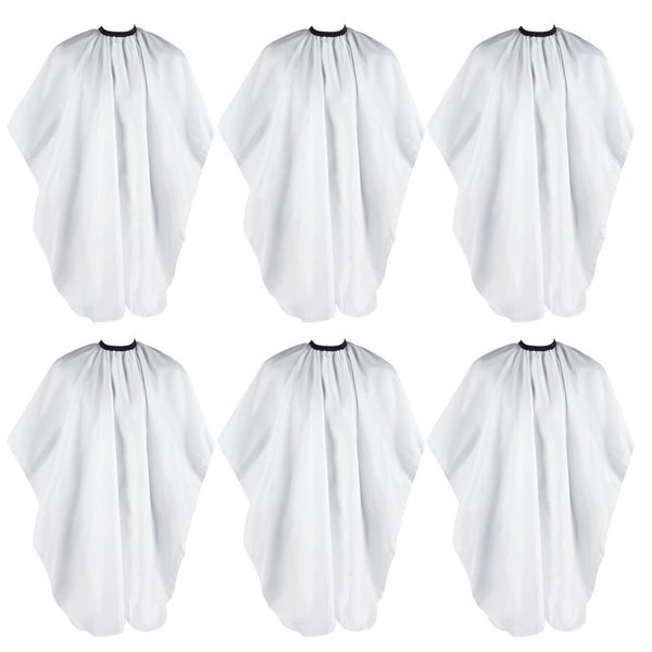 Jeyiour 6 Pieces White Barber Cape Professional Hair Cutting Salon Cape with Adjustable Snaps Hairdresser Cape for Haircuts Coloring Adults Women Men Shampoo, 55 x 47 Inches