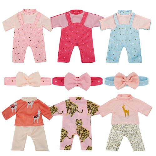 6 Sets Baby Doll Clothes Outfits and Headbands for 10 11 12 13 14 Inch Dolls, 12 PCs in Total Cute Dolls Accessories Costumes for Christmas Birthday Gift for Little Girls