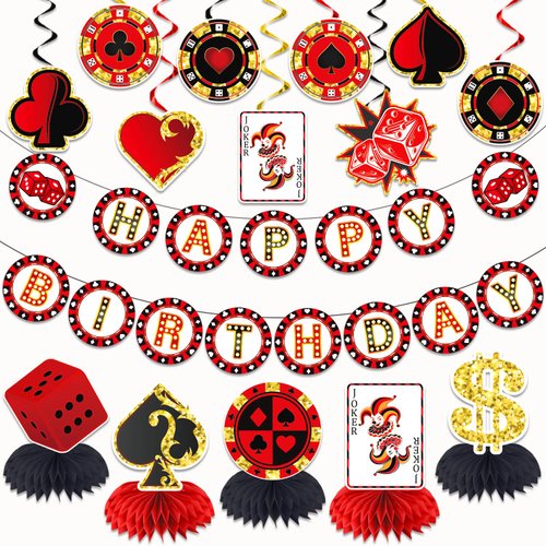 LARRAZABAL Casino Theme Party Decorations, Poker Party Decorations Include Happy Birthday Banner ...
