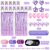 ZERODECO Pink Purple Birthday Party Decorations for Women Girls, Happy Birthday Banner Pompoms Balloon Arch Fringe Curtain Party Décor for Baby Girls Women Purple Pink Birthday Party