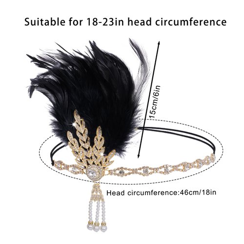 Tongcloud 1920s Flapper Feather Headband Roaring 20s Gatsby Headpiece Women's 1920s Headband Flapper Feather Headpiece (Black)
