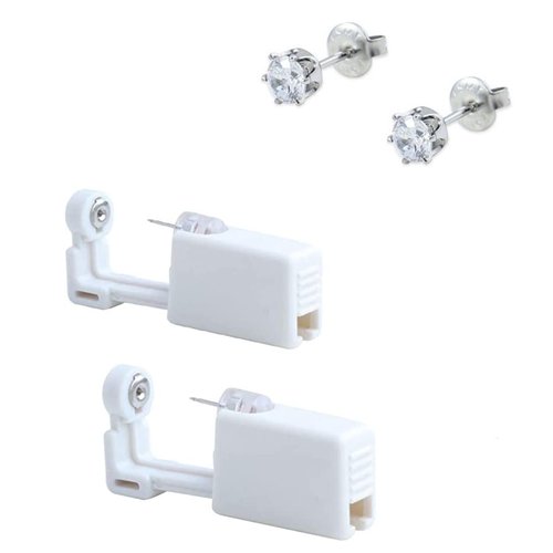 2 Pack Ear Piercing Gun Earring Disposable Ear Stud Gun Sterile No Pain Ear Piercing Gun (White)