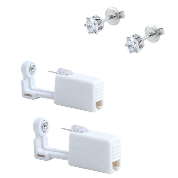 2 Pack Ear Piercing Gun Earring Disposable Ear Stud Gun Sterile No Pain Ear Piercing Gun (White)