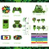 Green Gamer Birthday Party Decoration - 217Pcs Video Game Gaming Party Supplies For Boys Birthday Party - Backdrop, Table Cover, Plates, Cups, Napkins, Utensils, Hanging Swirls, Cupcake Topper, Cake