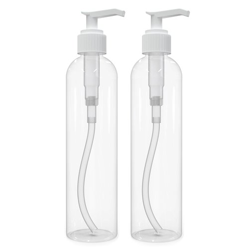 BRIGHTFROM Lotion Pump Bottles, Empty 8 OZ, BPA-Free, PET Refillable Plastic Containers, Clear with White Dispenser for - Soap, Shampoo, Lotions, Liquid Body Soap, Creams and Massage Oil (2 Pack)
