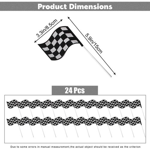24Pcs Checkered Flag Cake Toppers,Glitter Race Car Cake Decorations, Racing Flags Cake Picks for Car Theme Party Supplies Baby Shower Kids Boys Birthday Party Supplies (Silver)