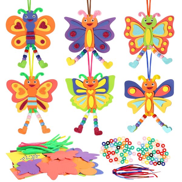 Fennoral 12 Pack Butterfly Craft for Kids Make Your Own Butterfly Foam Stickers with Beads DIY Arts and Crafts for Kids Boys Girls Party Favor Summer Fall Decoration Birthday Gifts