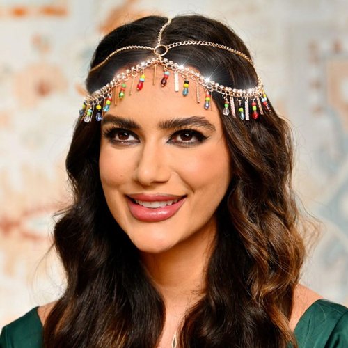 Aukmla Boho Head Chain Gold Beaded Tassel Hair Chains Festival Costume Headband Hair Accessories for Women and Girls