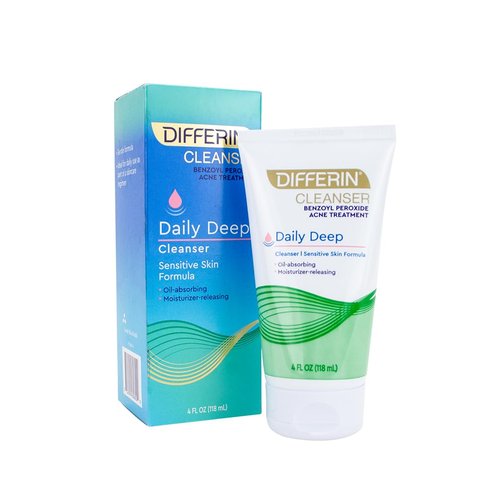 Differin Acne Face Wash with 5% Benzoyl Peroxide, Daily Deep Cleanser by the makers of Differin Gel, Gentle Skin Care for Acne Prone Sensitive Skin, 4 oz (Packaging May Vary)