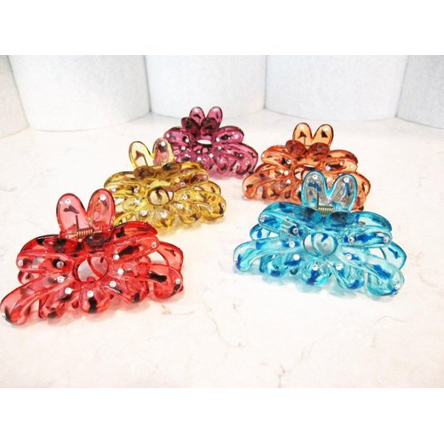 Generic Clear flower hair claw clips with crystals (Primary color: Brown), 1 Count (Pack of 1)