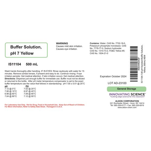 Innovating Science 7.00 pH Standard Buffer Solution, Yellow, 500mL - The Curated Chemical Collection