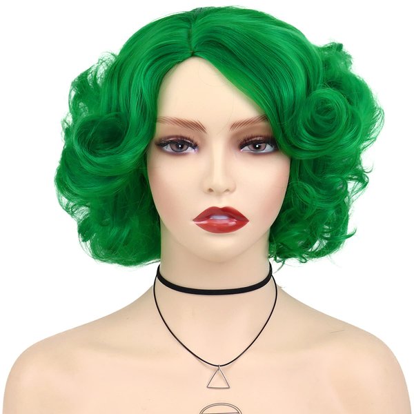 GNIMEGIL Curly Green Wigs for Women St patricks Day Short Curly Layered Wigs Big Wavy Cosplay Wigs Synthetic Hair Halloween Costume Wigs