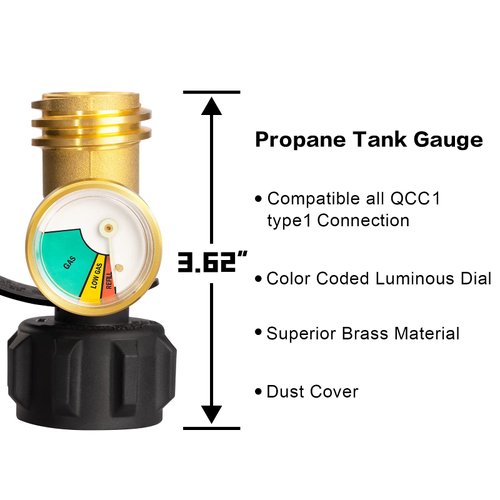 DOZYANT Propane Tank Gauge Level Indicator Leak Detector Gas Pressure Meter Universal for RV Camper, Cylinder, BBQ Gas Grill, Heater and More Appliances-Type 1 Connection