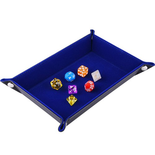 SIQUK Double Sided Dice Tray, Folding Rectangle PU Leather and Dark Blue Velvet Dice Holder