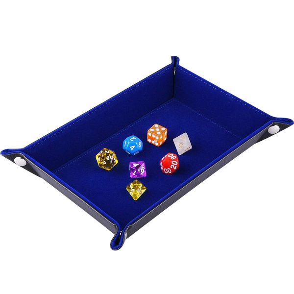 SIQUK Double Sided Dice Tray, Folding Rectangle PU Leather and Dark Blue Velvet Dice Holder