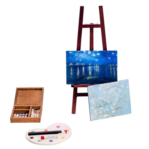 Fateanuki Doll House Accessory Almond Blossoms&Night Sky Easel Miniature Dollhouse Toy Balcony Patio Furnitures Decoration Accessories 1 12 Scale