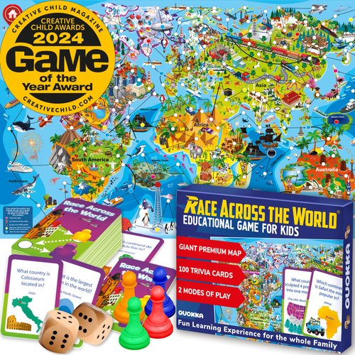 QUOKKA Board Game, 1 to 10 Players | Learning, Educational | Geography, World | 100 Question Cards, Top Facts | Indoor, Outdoor | Kids, Teens, Adults, Family