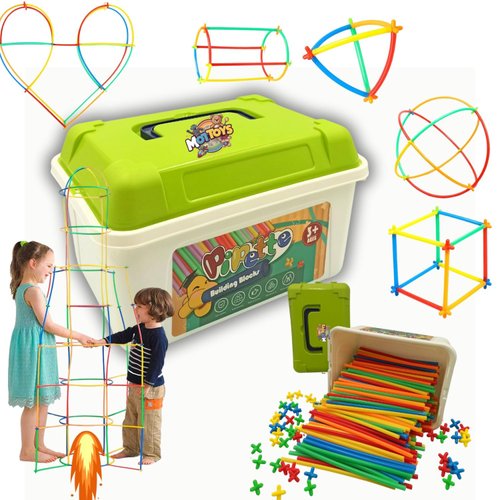 MOTTOYS 500 Pcs Fort Building Kit - 250 Sticks, 250 Connectors Straw Constructor Toys STEM Building Toys - Creative Indoor Buildable Kit for Kid - Outdoor Toys for Kid Ages 4-8 - DIY Interlocking Toys