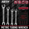 SEDY 4-Piece Flare Nut Wrench Set, Offset End Spanner Metric 9 10 11 12 13 14 15 17mm, CR-V Steel Storage Pouch Repair and Remove Nuts on Fuel Tube Hose Transmission Line