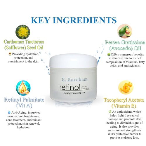 E. Burnham Retinol Ultra Skin Care Créme 2 Oz – Intensive Anti-Aging Moisturizer with Hyaluronic Acid & Vitamin E – Reduces Wrinkles, Firms Skin, and Enhances Radiance