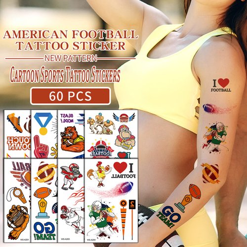 Temporary Tattoos Kids, Fake Tattoo Designs, 60pcs Waterproof Body Art Stickers, Fan Games Enent Tattoo Decorations, Party Favor School Reward Prizes Supplies for Adult Boys Girls 10 Sheets Football