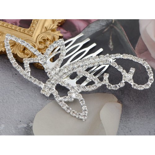 Alilang Women's Silvery Tone Clear Shiny Crystal Rhinestones Dragonfly Hair Comb