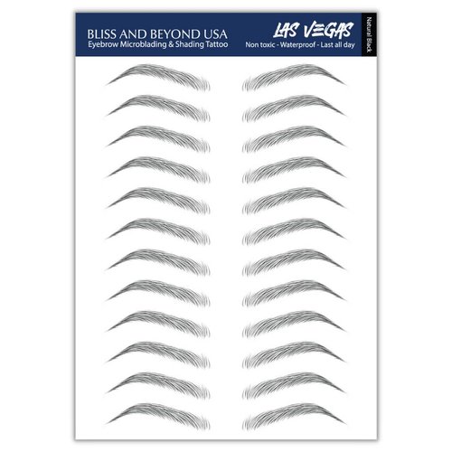 Bliss and Beyond USA | Waterproof Eyebrow Tattoo Stickers. A real hair stroke look. Hair replacement without surgery. Solution for hair loss. Bushy Tinted eyebrow tattoos. Natural Las Vegas in Black