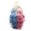 Sylvia Ombre Platinum Blonde to Blue Pink Lace Front Wig Rainbow Colorful Synthetic Wigs 24 Inch Body Wave Half Hand Tied Wig Middle Part 180% Density Heat Resistant Hair Replacement for Woman