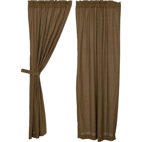 VHC Brands Tea Cabin Rustic 84"x40" Green Plaid Panel Pair Rod Pocket Cotton Tie Back(s) Window Curtains