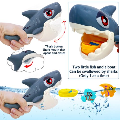 Bath Toys for Kids Ages 1-3 ,Baby Soft Dinosaurs Bath Tub Toys,11 pcs Bathtub Shark Game for Infants Toddlers, Magnetic Dino Fishing Toys Set,Mold Free Bath Toys