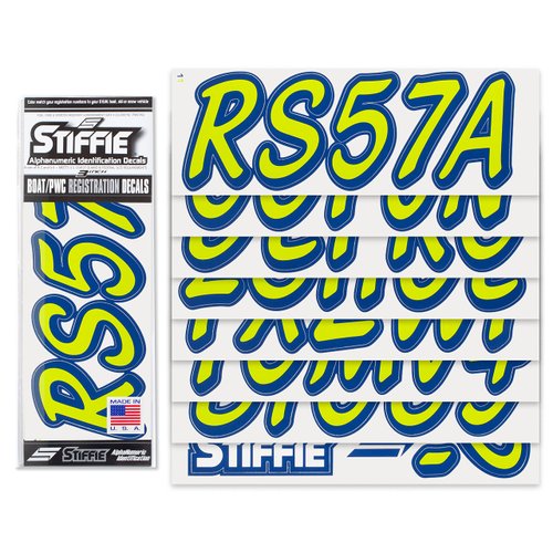 STIFFIE Whipline Solid Atomic Green/Navy 3" Alpha-Numeric Registration Identification Numbers Stickers Decals for Boats & Personal Watercraft
