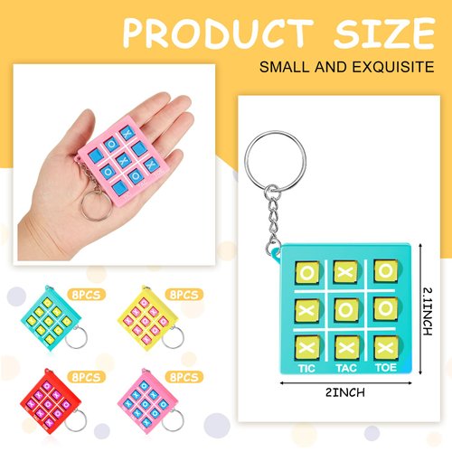 Hicarer 32 Pcs Tic Tac Toe Keychain for Kids Ages 8-12 Party Favors Plastic Keyholders for Mini Backpack Clip Birthday Party (Macaroon Color)