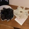 Wiwpar Boho Black Lace Hair Scrunchy Silk Chiffon Hair Band Hair Jumbo Scrunchy with Pearl Elastic Hair Tie ponytail Holder Halloween Costume Jewelry Hair Accessories for Women Girls (Black)