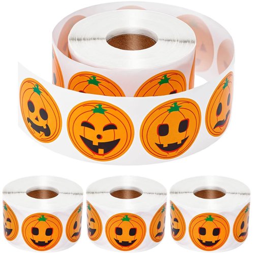 3000 PCS Halloween Pumpkin Stickers for Kids, 2023 New Halloween Roll Stickers, Adorable Sticky Round Circle Face Stickers for Halloween Party Decorations