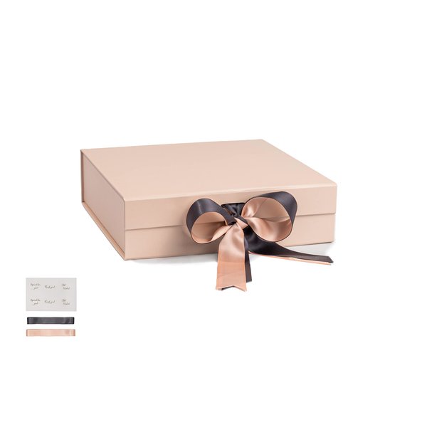 SKETCHGROUP Luxury Gift Box 8.58 x 8.07 x 2.36 inch Pink Gift Box Magnetic Gift Boxes with Lids for Presents Contains 2 Ribbon, Thank you Stikers Gift Box for Valentine's Day