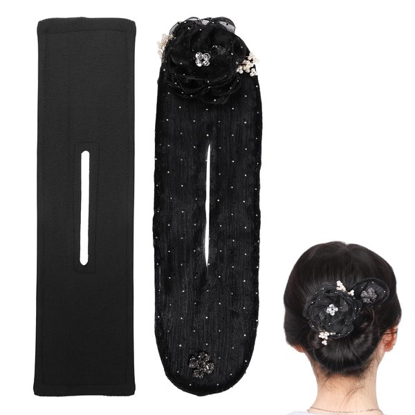 2pcs Ball Hair Clips, Flower Bun Roller French Twist Maker, Elegant Lazy Hair Curler and Hairstyle Tool for Long Hair - Women & Girls (Black)