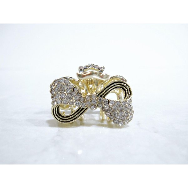 Generic Small mini gold black metal bow tie hair claw clip with crystals (Primary color: Rose gold)