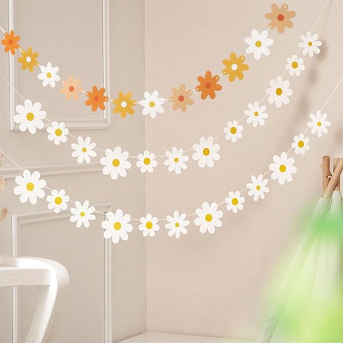 SAMOKA Daisy Banner,3 Packs Groovy Party White Daisy and Colorful Daisy Flower Banners,Daisy Birthday Party Decorations,Daisy Party Decorations,Daisy Decor