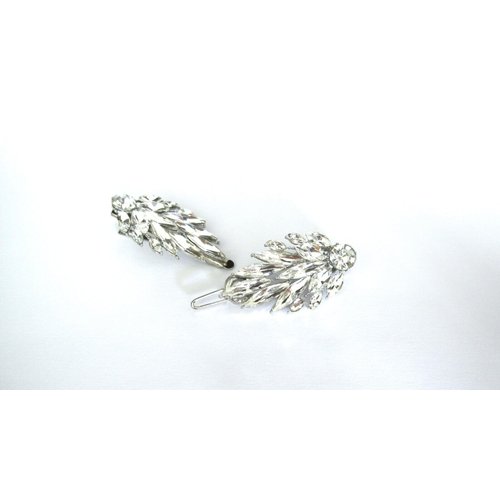 Small silver crystal leaf antique style hair alligator clip barrette for fine (Clip quantity: 2 clips, Pattern: Alligator clip)
