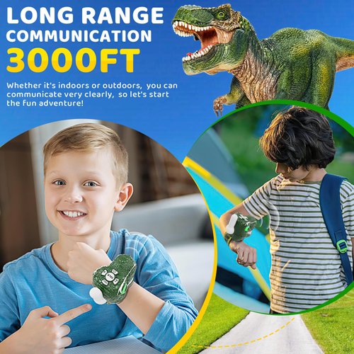 Dinosaur Walkie Talkies for Kids 2 Pack Camping Gear T-Rex Outdoor Toys for Boys Age 3-12 Year Old 3 Channel Long Range Birthday Gifts Halloween Christmas Stocking Stuffers