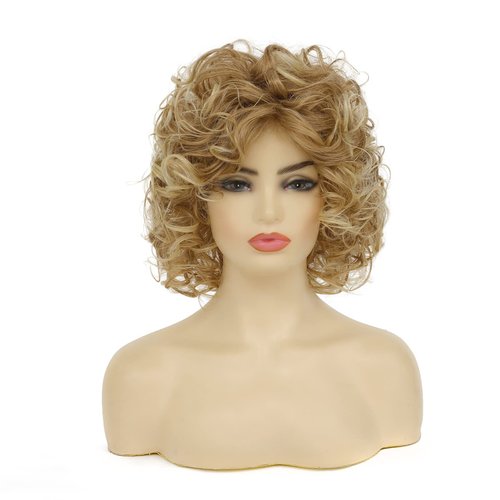 Dai Cloud Short Blonde Curly Wig for White Women Natural Looking Synthetic Halloween Cosplay Costume Wig
