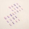 Purple Press on Nails Medium Coffin Fake Nails Butterfly False Nails with Glitter Rhinestone Design Stick on Nails Glossy Acrylic Glue on Nails Artificial Nails for Women Girls Manicure 24PCS