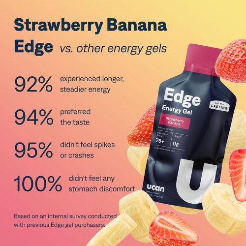 UCAN Edge Energy Gel Shots, Strawberry Banana (12, 2 Ounce Packets) for Running, Training, Workouts, Fitness, Cycling, Crossfit | Sugar-Free, Vegan, & Keto Friendly Energy Supplement